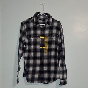 Lucky Brand Men's Black and Gray Plaid Shirt